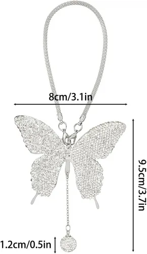 Miniatura 2 de MiOYOOW Adorno colgante de mariposa para automóvil, accesorio de espejo retrovisor con diamantes de imitación, ajuste universal, adorno colgante