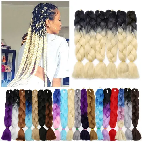 Miniatura 124 de Benehair Extensiones de cabello trenzado ombré de 24 pulgadas, 1 paquete de extensiones de cabello trenzado jumbo de alta temperatura, cabello