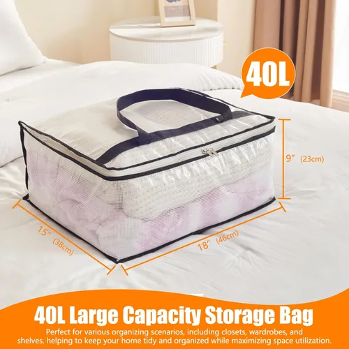 Miniatura 3 de MKOKYD Bolsas de almacenamiento transparentes de 40 L para mantas, ropa, edredón, ropa de cama, sábanas, almohadas - organizadores de armario