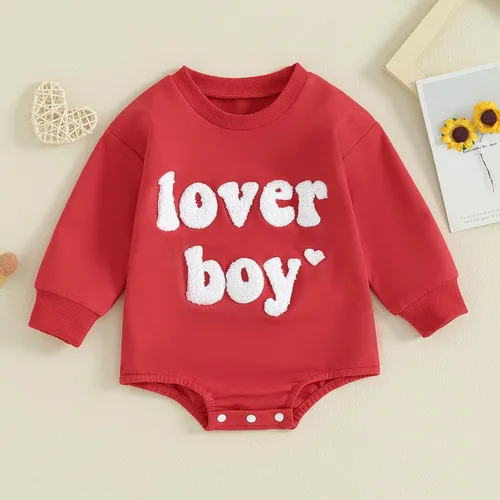 Miniatura 24 de SOLILOQUY Traje de manga larga con cuello redondo para el primer día de San Valentín para bebé niño y niña, mameluco de corazón de amor