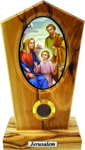 Miniatura 5 de Logos Trading Post Virgen María de Jerusalén (bizantina), icono católico de pie con imagen a todo color, madera de olivo de tierra santa de Israel