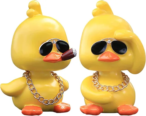 Miniatura 12 de wonuu Lindos adornos de pato amarillo para coche, decoraciones de tablero de instrumentos de coche, muñeca de cabeza sacudida De pie amarillo