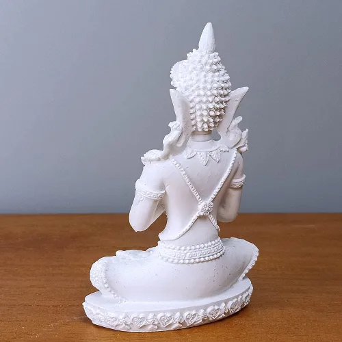 Miniatura 4 de Estatua armoniosa de meditación de yoga de Buda blanca, escultura coleccionable de piedra arenisca artesanal, decoración de escultura de Feng Shui