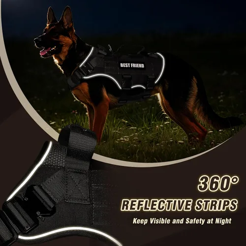 Miniatura 8 de Arnés táctico para perro, de tamaño mediano, con hebillas de metal, malla de aire transpirable, arnés militar Molle con 3 asas duraderas