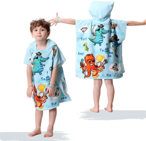 Miniatura 13 de Toalla de playa con capucha de microfibra ligera para niños, niños pequeños, baño / alberca / poncho de natación, encima del traje de baño.