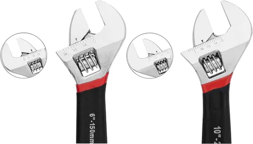Miniatura 2 de MAXPOWER Juego de 2 llaves ajustables, llave móvil profesional con mango de inmersión doble, forjada con acabado cromado, métrica/SAE, incluye 6