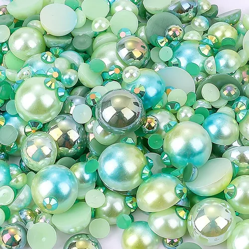 Diamantes de imitación de perlas con parte trasera plana para manualidades, 1.06 oz, 1400 unidades (0.079 a 0.394 pulgadas), resina media redonda,