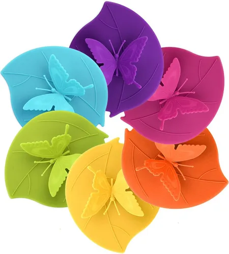ME.FAN Tapas de silicona para tazas – Funda creativa de mariposa – Tapa hermética antipolvo para tazas calientes, juego de 6 tapas en colores
