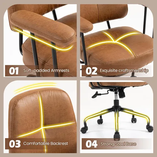 Miniatura 5 de ECOTOUGE Home Office Chair, Adjustable Faux Leather Desk Chair for Home Office, Mid Century Modern Comfy Computer Chair with Wheels, Upholstered