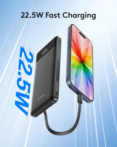 Miniatura 2 de Orfeika Cargador de teléfono portátil, Banco de energía portátil de 10000mAh con cables incorporados, paquete de batería esencial para viajes