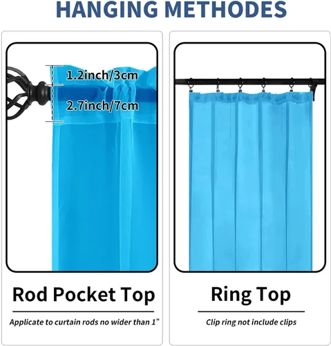 Miniatura 2 de Cortinas semitransparentes de 30 pulgadas de largo, 2 paneles con bolsillo para barra, tratamiento de ventana para sala de estar, dormitorio, Azul