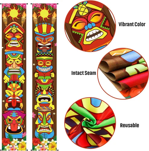 Miniatura 6 de Frienda Decoraciones de fiesta de Tiki hawaiano Luau suministros de decoración de fiesta Tiki Banner Totem Letrero de puerta para Hawai Tropical