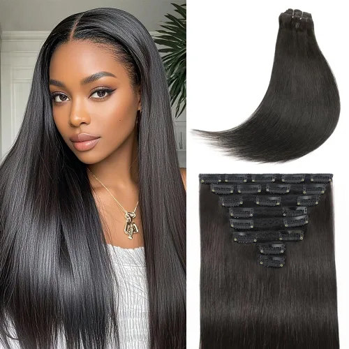 Miniatura 8 de Extensiones de cabello humano real con clip, color marrón oscuro #2, 14 pulgadas, 4.23 onzas, #2, extensiones de cabello humano virgen Remy 100% #2