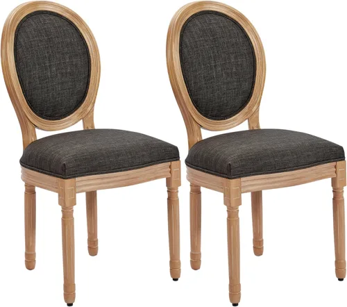 Miniatura 30 de Juego de 2 sillas de comedor francesas con respaldo redondo, sillas de comedor tapizadas de mediados de siglo con patas de madera maciza para Beige