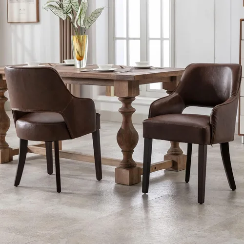 Miniatura 9 de Juego de 2 sillas de comedor tapizadas de piel sintética de estilo granja para cocina con brazos, sillas laterales con acento de madera para sala