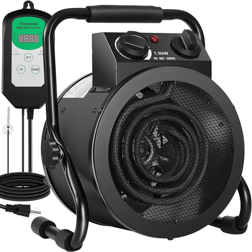 Calentador de invernadero con termostato, tamaño grande, calentador eléctrico de 1500W, calentamiento rápido, protección contra sobrecalentamiento,