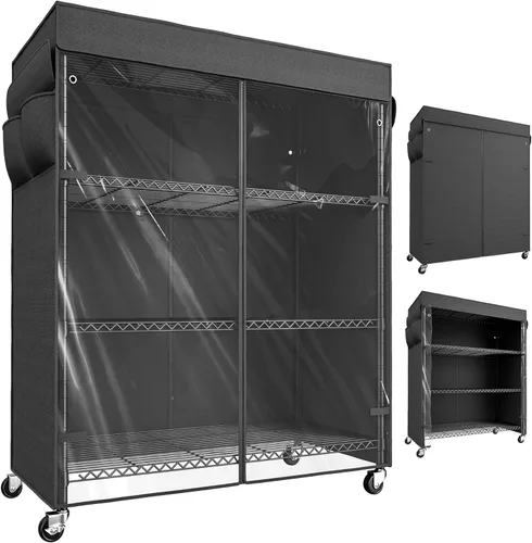 Miniatura 11 de REIBII Estantes de almacenamiento de 72.8 pulgadas de alto con cubierta y ruedas, estantería de alambre de metal resistente para despensa, cocina