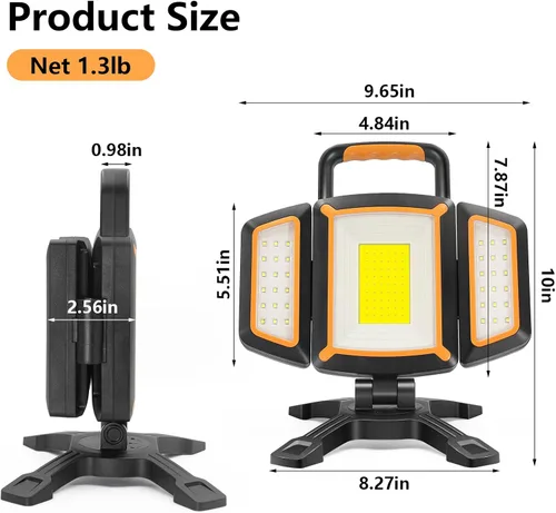 Miniatura 7 de Tresda Luz de trabajo recargable de 30 W, luz de trabajo magnética de 3000 lúmenes, alimentada por batería, impermeable, portátil, inalámbrica