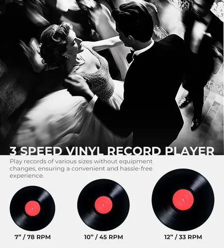 Miniatura 6 de Vangoa Tocadiscos de vinilo con altavoces externos, tocadiscos de 3 velocidades por correa para discos de vinilo, reproductores LP portátiles