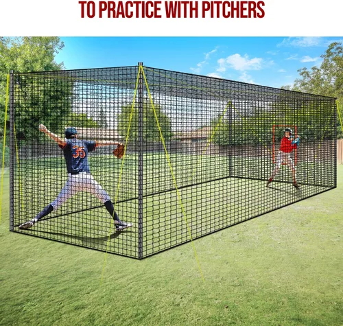 Miniatura 5 de PLAYAPUT Jaula de bateo portátil de béisbol y sóftbol, 22 pies x 12 pies x 8 pies, red de bateo con agujero para máquina de lanzar, puerta