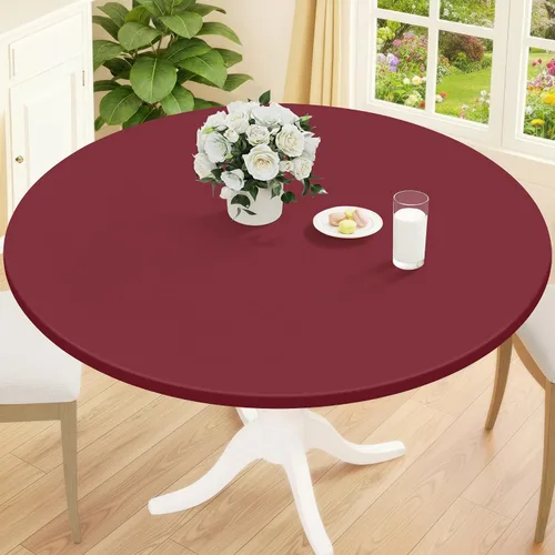 Miniatura 54 de Smiry Mantel redondo de pícnic, fundas de mesa elásticas impermeables para mesas de 18 a 24 pulgadas, manteles de vinilo con parte trasera