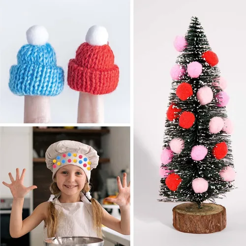 Miniatura 6 de Caydo 2400 pompones de 0.39 pulgadas, bolas de pompones pequeñas multicolor con 100 ojos ondulados para niños, proyectos de manualidades