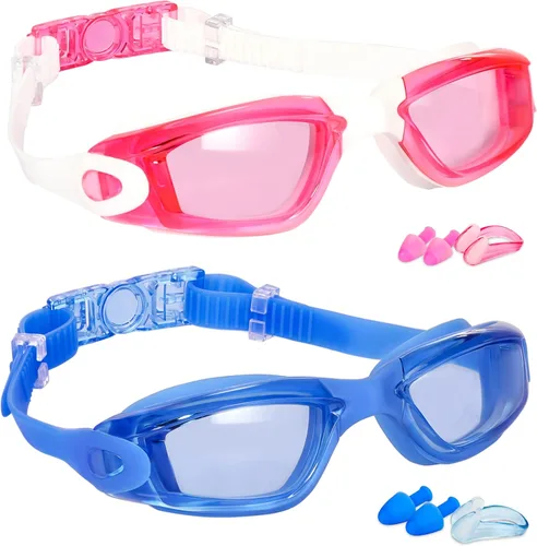 Miniatura 11 de EWPJDK Gafas de natación – Paquete de 2 gafas de natación antivaho sin fugas para adultos, mujeres y hombres Aqua & Bright Rose