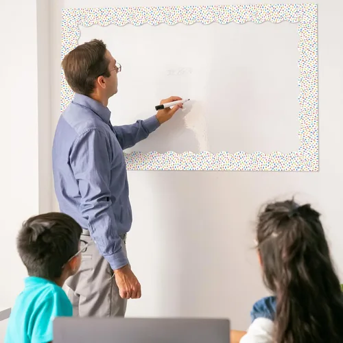 Miniatura 5 de Zonon Bordes de tablón de anuncios de 65 pies, lunares en blanco y negro, bordes de cuadrícula rayada, bordes decorativos rectos festoneados