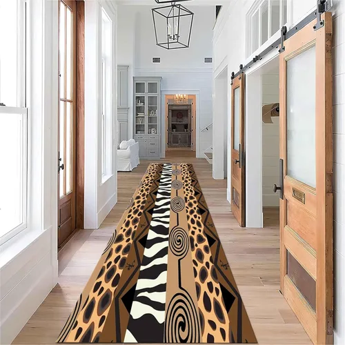 Alfombra de pasillo de piel de animal, 1.3 x 7 pies, tapete con estampado de tigre blanco y leopardo marrón, tapete interior antideslizante lavable