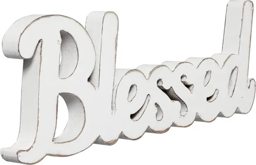Miniatura 8 de Letrero rústico de madera blanca envejecida para mesa de 14 pulgadas, decoración motivacional de escritorio para oficina, estante de entrada, sala
