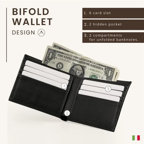 Miniatura 3 de Maruse Billetera plegable delgada de cuero cartera minimalista para hombres, Negro -, Minimalista
