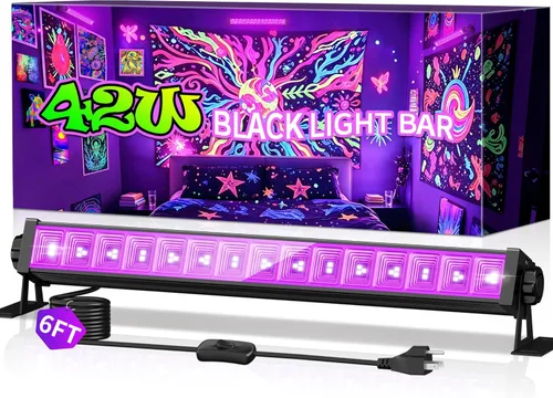 THECHAM Barra de Luz Negra LED de 42W, Barra de Luz Negra con Cable de 6 pies+Enchufe+Interruptor, Luces Negras para Fiesta Fluorescente, Póster