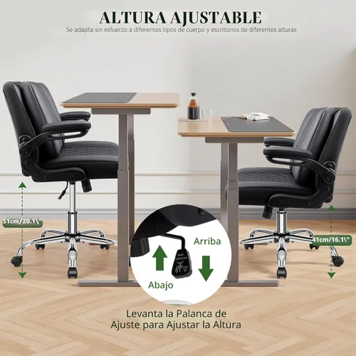 Miniatura 6 de Silla de oficina Criss Cross con respaldo abatible 2 en 1, silla ergonómica de piel sintética, altura ajustable, brazos giratorios y abatibles