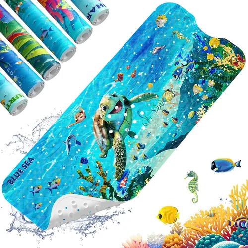 Miniatura 20 de XIYUNTE Tapete de baño para bebé, para niños, 40 x 16 pulgadas, extralargo, antideslizante, de caricaturas, para tina o ducha, con ventosas
