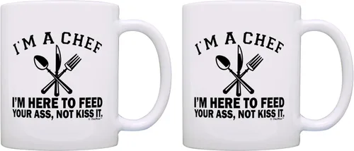 Miniatura 8 de Regalos de chef para mujeres, con texto en inglés "I I'm A Chef Here to Feed Your Ass Not Kiss It" Taza de café de 15 onzas color blanco 15oz