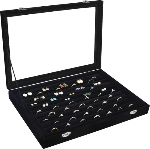 Bandeja organizadora de anillos, bandeja organizadora de 10 ranuras, bandeja de exhibición de anillos de terciopelo, caja de almacenamiento para