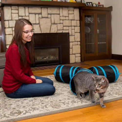 Miniatura 8 de PetLike Túnel para gatos (con juguete interactivo para gatos y juguete de hierba gatera) para gatos de interior, tubo plegable para mascotas, Negro