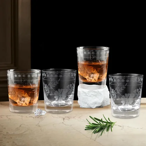 Miniatura 6 de Joeyan Vasos de Vidrio para Beber Grabados Soplados a Mano, Vasos de Agua de Vidrio Transparente con Patrón Floral, Juego de Cristalería Tumbler