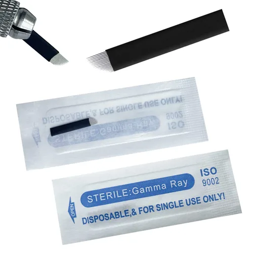 Miniatura 12 de Agujas de microblading de 0.007 in, agujas desechables de tatuaje de cejas para máquina de maquillaje permanente Manual de suministros (Negro S14)