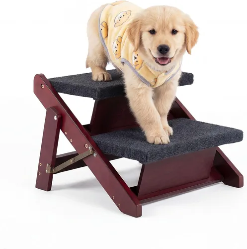 MEWANG - Escaleras de madera para mascotas/escalones para mascotas, escaleras plegables 2 en 1 y rampa para camas y autos, escalera portátil para 2