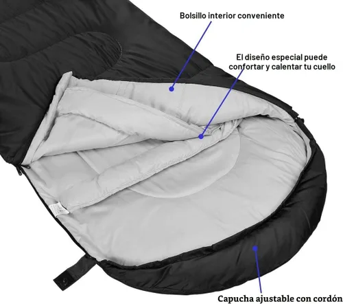 Miniatura 3 de Saco de dormir de 3 a 4 estaciones para adultos y niños, bolsa de camping ligera y cálida para clima frío con saco de compresión impermeable - Gris
