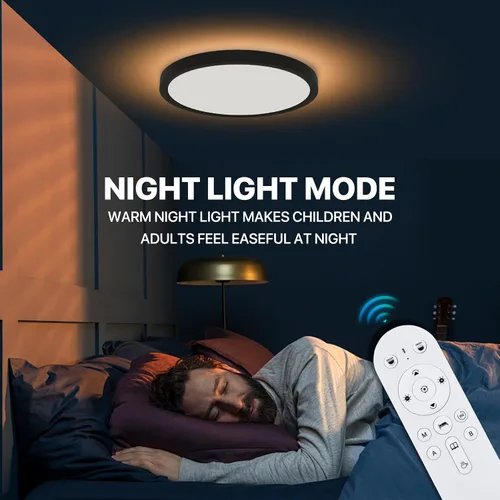 Miniatura 4 de Lámpara de techo LED regulable con control remoto, 24 W, 2640 lúmenes, 12 pulgadas, luz nocturna cálida de 2000 K y 3000 K-6500 K, moderna lámpara