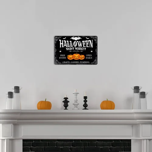 Miniatura 6 de Ewxibnc Letrero de metal de Halloween para el mercado nocturno de Halloween, decoración espeluznante, decoración de bruja de Halloween, decoración
