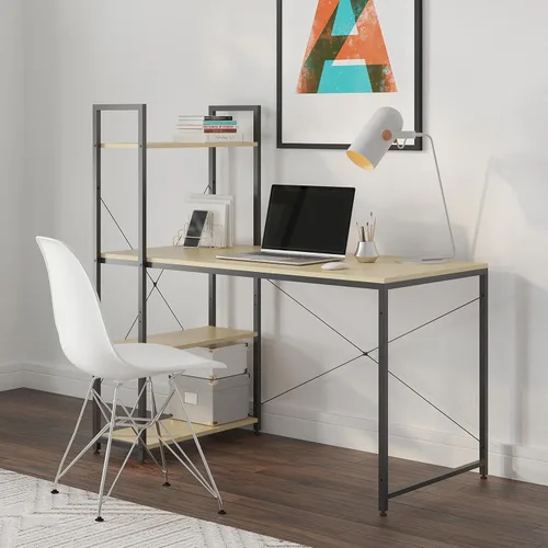 Miniatura 15 de Ames - Escritorio reversible para computadora de juegos de 47 pulgadas con estantes ajustables, escritorio de oficina en casa, gestión de cables