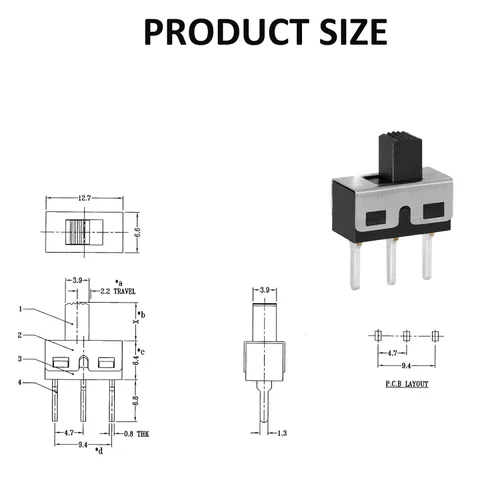 Miniatura 4 de Interruptor deslizante Montaje en panel 3 Pasador de soldadura ON/OFF 2 Posiciones 50Pcs