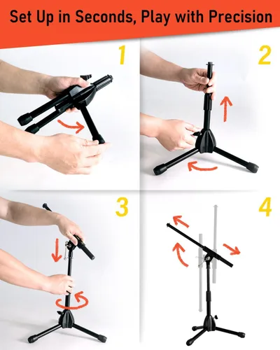 Miniatura 3 de Stage Rocker Soporte de micrófono de trípode plegable de bajo perfil con boom - Altura que se extiende de 9.6'' a 16.9'', con brazo telescópico