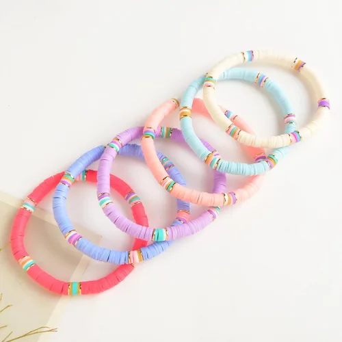 Miniatura 2 de LALAPPLE Preppy Heishi - Pulseras elásticas apilables de arcilla arcoíris para mujer, pulseras apilables para mujer, pulseras coloridas bohemias