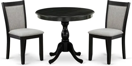East West Furniture AMMZ3-AB6-06 - Juego de mesa de comedor moderno de 3 piezas que contiene una mesa de cocina redonda con pedestal y 2 sillas