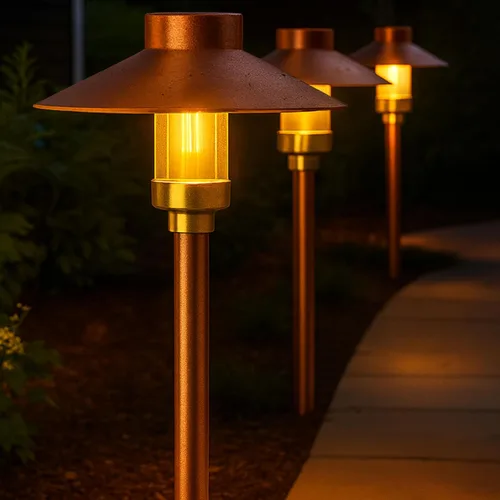 Miniatura 7 de Luz LED Pathway 126 para paisaje (paquete de 4) 12 V, cobre sólido, bajo voltaje, 4 W, G4, bombilla LED incluida para exteriores, hongos, seguridad