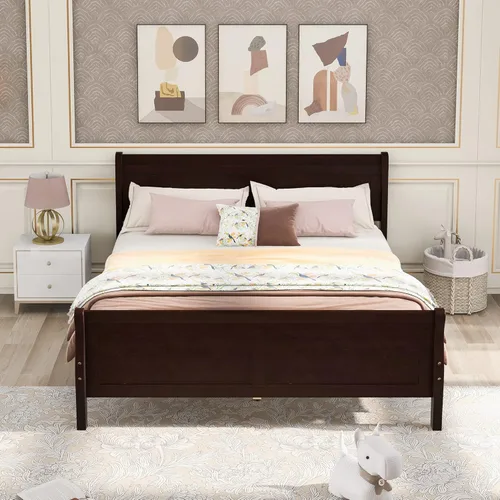 Miniatura 13 de Merax Base de cama de madera tamaño individual, base de colchón con cabecero, estribo, soporte de listones de madera, color espresso